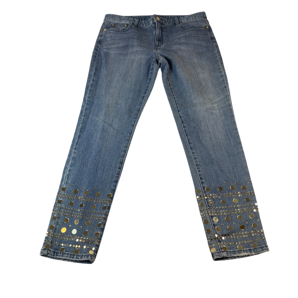 Michael Kors Womens Skinny Jeans Blue Sequin Stud Embellished Wash Size 12